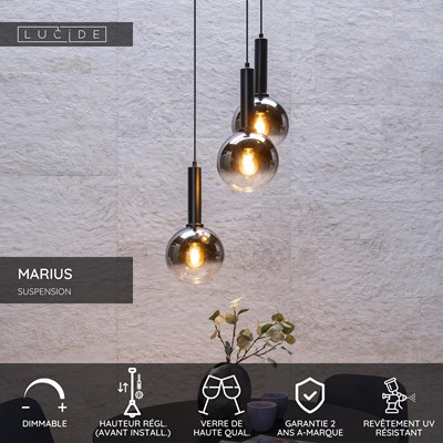 Lucide MARIUS - Suspension - Ø 48,5 cm - 3xE27 - Noir